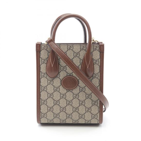 Gucci Interlocking GG Tote Bag Leather Beige Brown - Picture 1 of 7